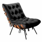 Poltrona Costela Com Puff Base Fixa Para Sala, Quarto Preto