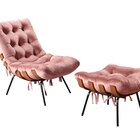 Poltrona Costela Com Puff Base Fixa Para Sala, Quarto Rose