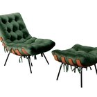 Poltrona Costela Com Puff Base Fixa Para Sala, Quarto Verde