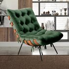 Poltrona Costela Com Puff Base Fixa Para Sala, Quarto Verde