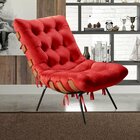 Poltrona Costela Com Puff Base Fixa Para Sala, Quarto Vermelho