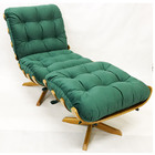 Poltrona Costela Com Puff Cor Verde Giratória Base Madeira -