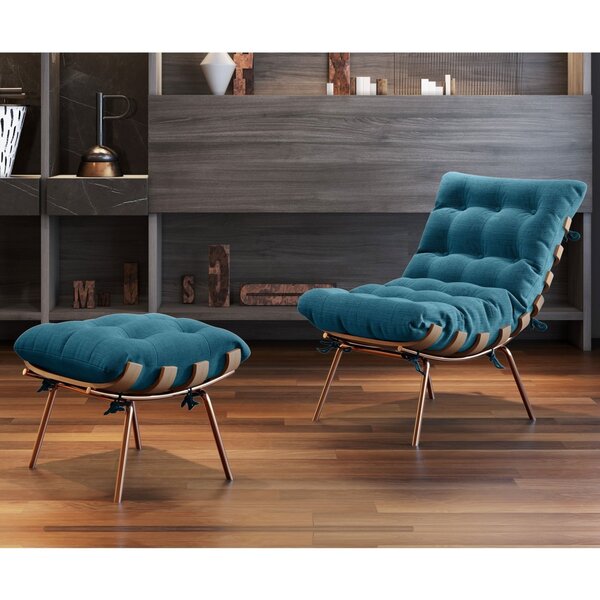 Poltrona Costela Com Puff Costela M06  Cobre/linho Jeans Azul