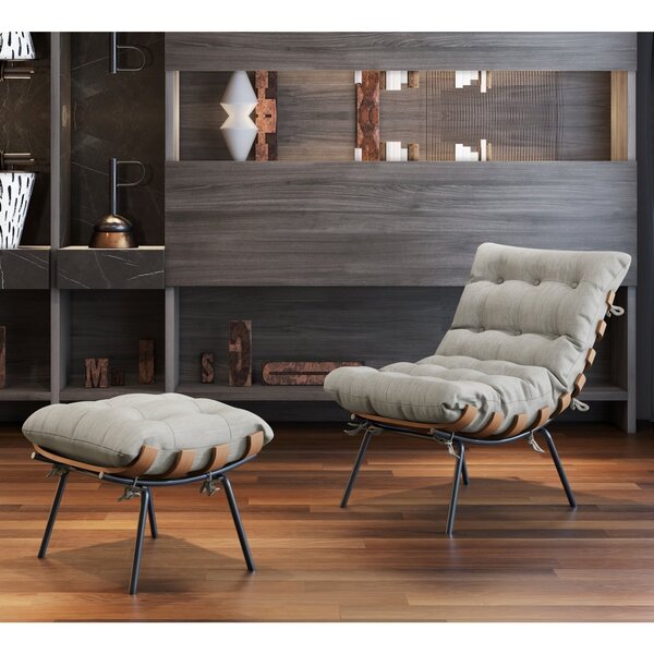 Poltrona Costela Com Puff Costela M06  Preto/linho Cinza