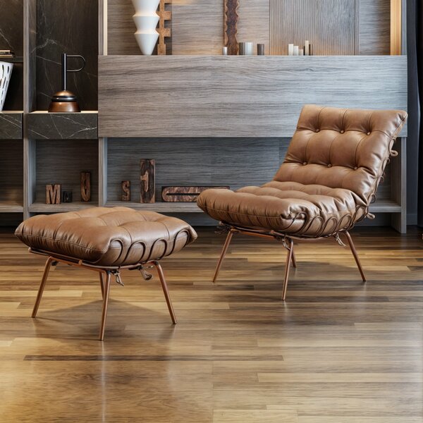 Poltrona Costela Com Puff Costela M07  Cobre/courino Hibrido