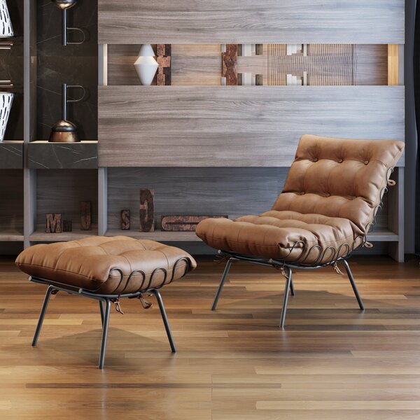 Poltrona Costela Com Puff Costela M07  Preto/courino Hibrido