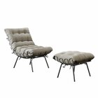 Poltrona Costela Com Puff Costela M07  Preto/linho Areia