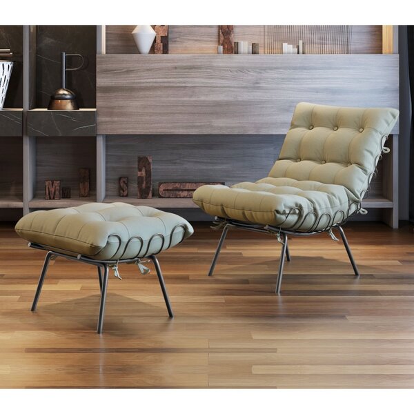 Poltrona Costela Com Puff Costela M07  Preto/linho Bege