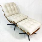 Poltrona Costela Com Puff Linho Cru Base Giratória - Poltrona