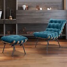 Poltrona Costela Com Puff Preto/linho Jeans Azul 3965 - Mais