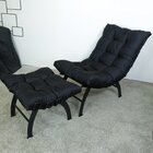 Poltrona Costela Com Puff Preto/preto