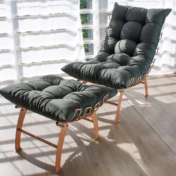 Poltrona Costela Com Puff Rose Gold Verde Militar