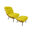 Poltrona Costela Com Puff Suede Amarelo - Vallisa Decor