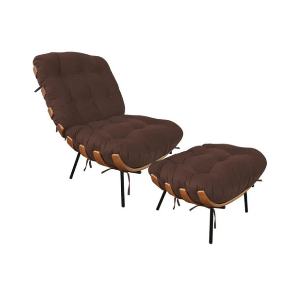 Poltrona Costela Com Puff Suede Marrom - Vallisa Decor