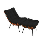 Poltrona Costela Com Puff Suede Preta - Vallisa Decor