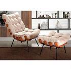 Poltrona Costela Com Puff Tecido Linho Off White