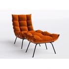 Poltrona Costela Com Puff Tecido Veludo Terracota