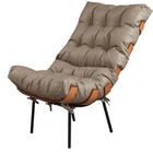 Poltrona Costela Couro Areia Metal Preto