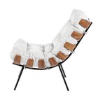 Poltrona Costela Couro Legítimo Branco Base Metálica Preto -