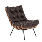 Poltrona Costela Couro Legítimo Marrom Base Industrial Preto