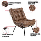 Poltrona Costela Couro Legitimo Nozes Base Metálica Preto