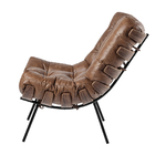 Poltrona Costela Couro Legitimo Nozes Base Metálica Preto