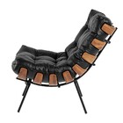 Poltrona Costela Couro Legítimo Preto Base Metálica Preto - D