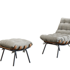 Poltrona Costela Decorativa Com Puff  Cinza Linho