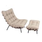 Poltrona Costela E Banqueta Em Couro Areia Imbuia Artezanal