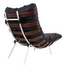 Poltrona Costela E Banqueta Em Couro Preta Imbuia Artezanal