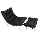 Poltrona Costela E Banqueta Em Couro Preta Imbuia Artezanal