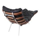 Poltrona Costela E Banqueta Em Couro Preta Natural Artezanal