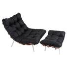 Poltrona Costela E Banqueta Em Couro Preta Natural Artezanal