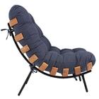 Poltrona Costela E Banqueta Em Sarja Azul Navy Artezanal