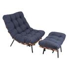 Poltrona Costela E Banqueta Em Sarja Azul Navy Artezanal