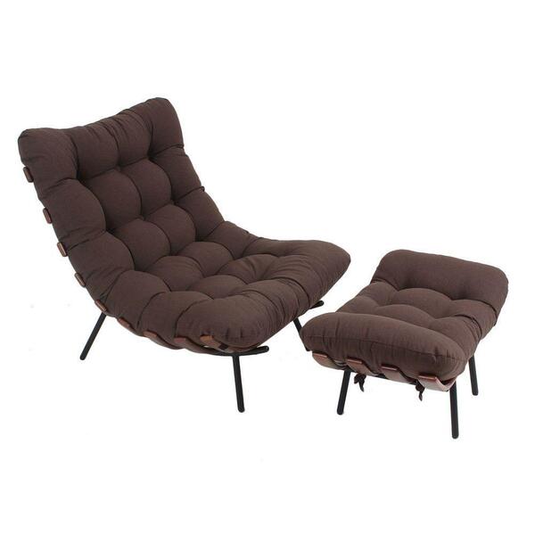 Poltrona Costela E Banqueta Em Suede Marrom Imbuia Artezanal