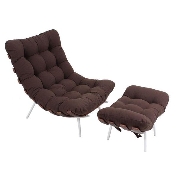 Poltrona Costela E Banqueta Em Suede Marrom Imbuia Artezanal