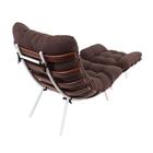 Poltrona Costela E Banqueta Em Suede Marrom Imbuia Artezanal