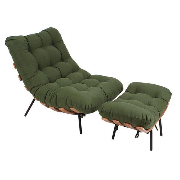 Poltrona Costela E Banqueta Sarja Verde Musgo Artezanal