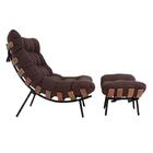 Poltrona Costela E Banqueta Suede Marrom Natural Artezanal