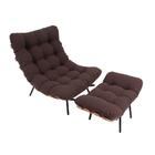 Poltrona Costela E Banqueta Suede Marrom Natural Artezanal