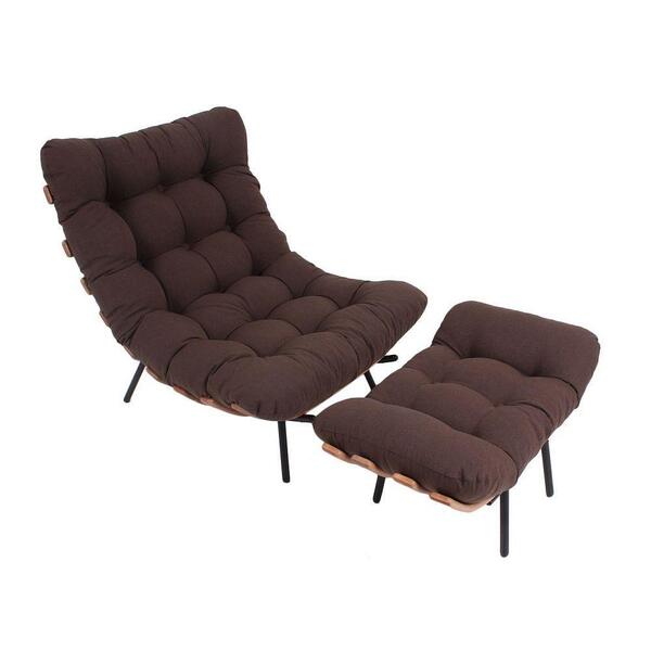 Poltrona Costela E Banqueta Suede Marrom Natural Artezanal