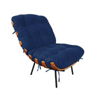 Poltrona Costela E Puff  Suede Azul Marinho - Vallisa Decor