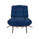 Poltrona Costela E Puff  Suede Azul Marinho - Vallisa Decor