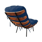 Poltrona Costela E Puff  Suede Azul Marinho - Vallisa Decor