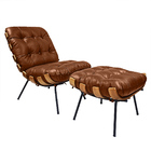 Poltrona Costela E Puff Costela Em Couro Legitimo - Conhaque