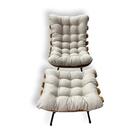 Poltrona Costela G2home + Puff Linho Bege Lâmina Madeira