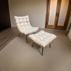 Poltrona Costela G2home + Puff Linho Bege Lâmina Madeira