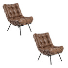 Poltrona Costela Kit 2 Couro Nozes Base Industrial Preto M11