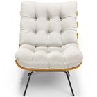 Poltrona Costela L02 Com Puff Sala De Estar Bouclê Cru  - Lya